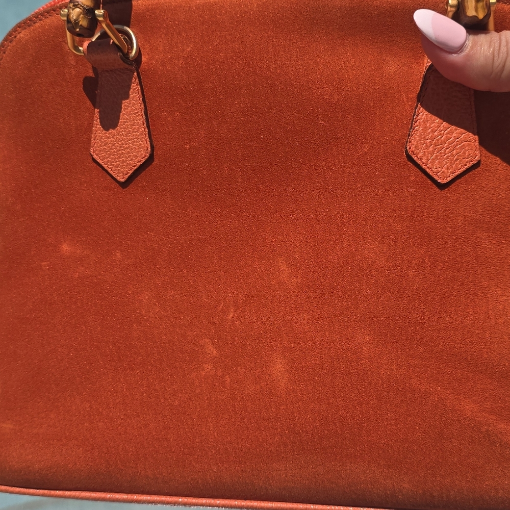 GUCCI Authentic  Bamboo  Suede ORANGE  Purse Satchel Handbag Designer - Picture 5 of 16